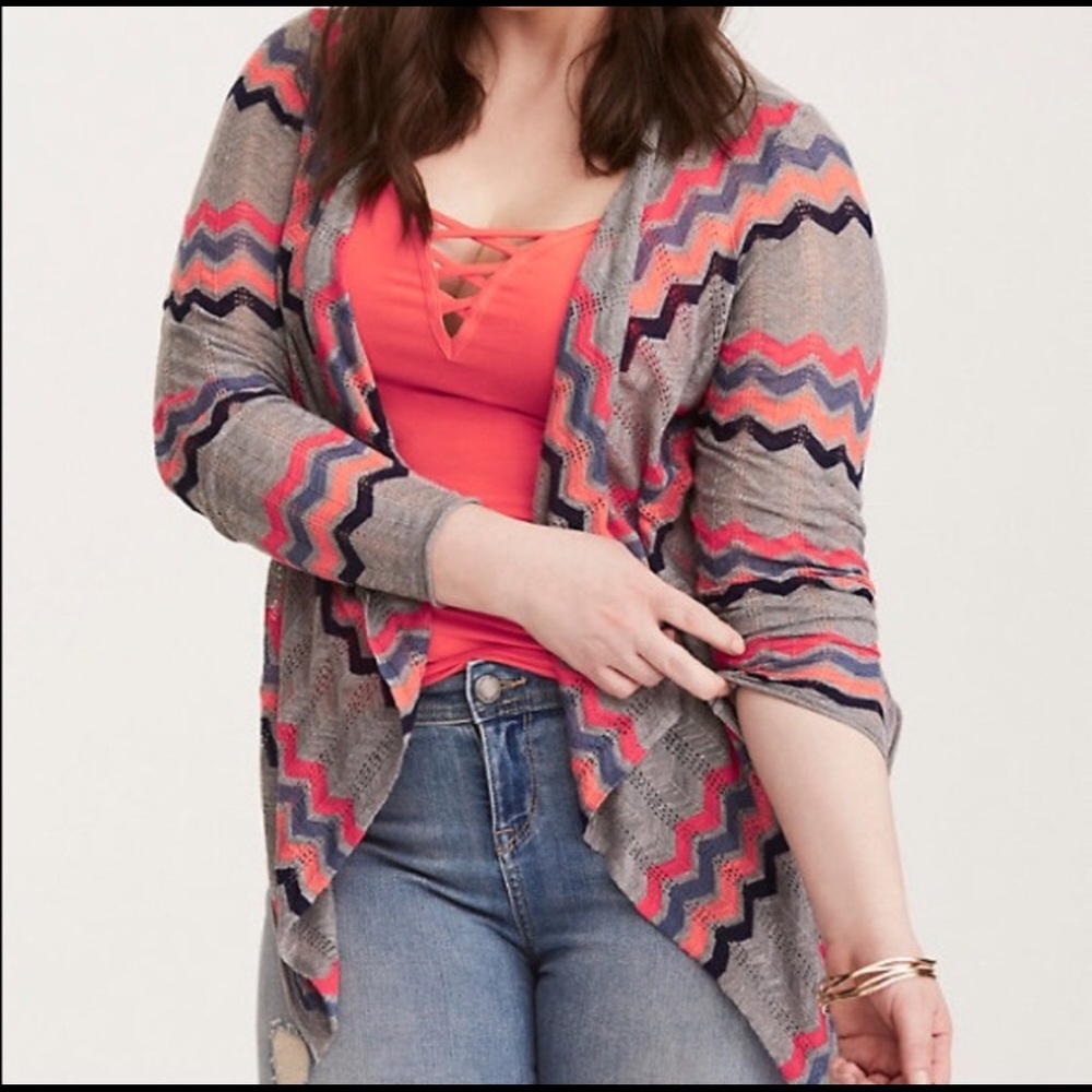 Torrid Chevron Pointelle Knit Drape Front Cardigan